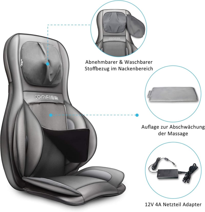Comfier Shiatsu masszázsülés - Nyak, váll, hát és comb masszírozó, melegítő funkcióval