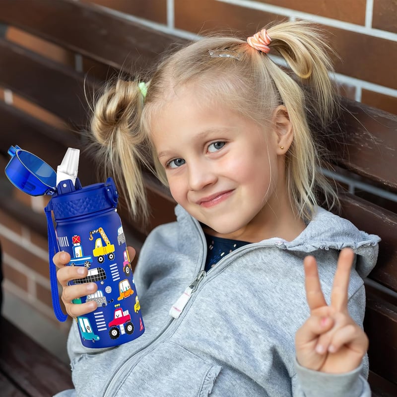 GOPPUS 420ml-es Gyerek Termosz Szívószállal - BPA-mentes, Szigetelt Acél Kulacs Óvodásoknak