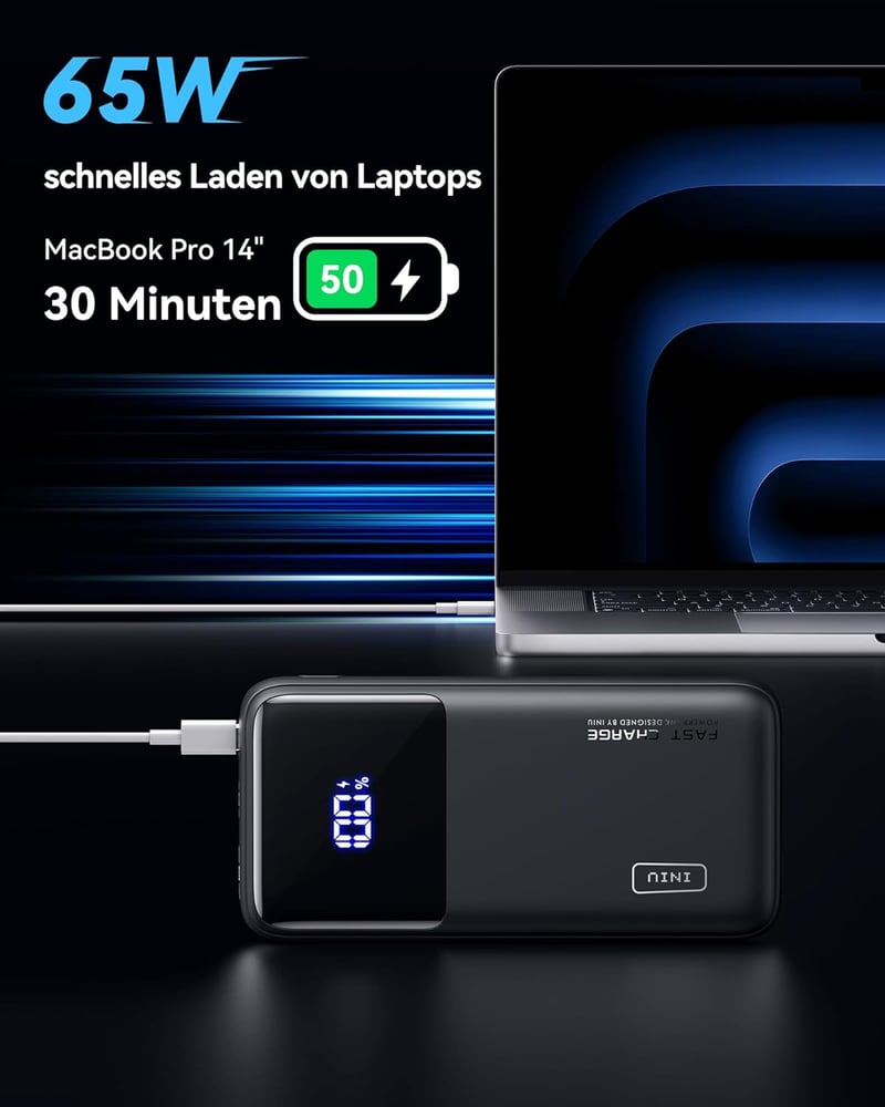 INIU 65W PD3.0 20000mAh Laptop Power Bank USB-C MacBook iPhone Samsung