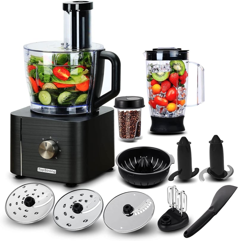TopStrong 1100W Multifunkciós Konyhai Robotgép - 11 Funkciós Aprító, 3,2L Tál, 1,5L Tartály, Mini Aprító, Továbbfejlesztett Vágókorong, Citr