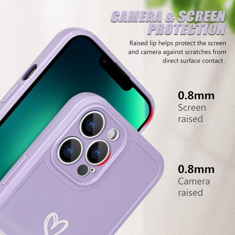 iPhone 13 Pro Max Lila Szilikon Tok Fehér Szívecskékkel - Ütésálló, Lányos