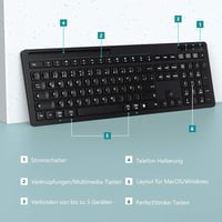 Seenda Bluetooth német billentyűzet mobiltatóval, dupla vezeték nélküli kapcsolattal 4