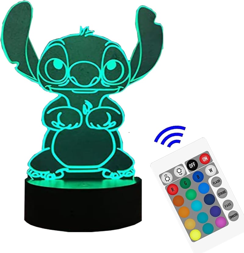 Stitch 3D LED éjjeli lámpa 16 színnel, távirányítóval - Gyerekszoba dekoráció