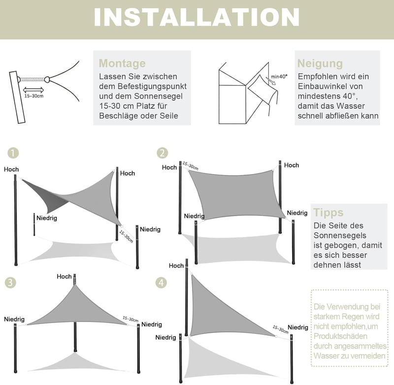 AXT SHADE Vízlepergető Háromszög Napvitorla 3x3x4,25m UV Védelemmel