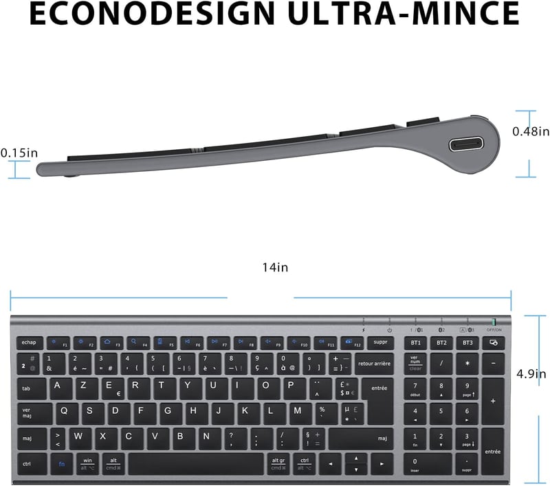 iClever BK10 Bluetooth Vezeték Nélküli Billentyűzet - Univerzális Kompatibilitás iOS/Android/Windows Eszközökhöz, Alacsony Profilú Gombok, F