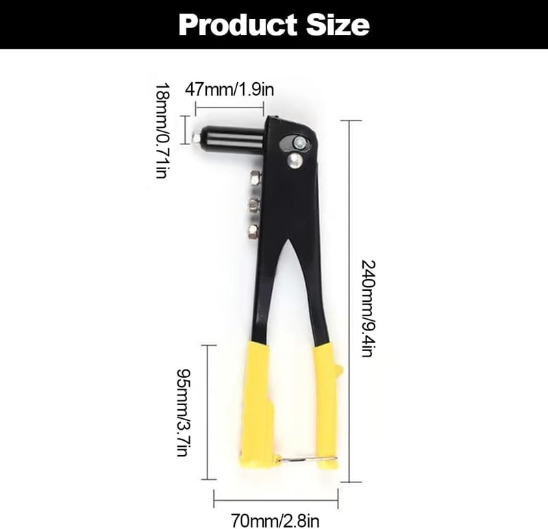 Helweet Kézi Popszegecs Fogó 4 Méretű Fejjel - Univerzális Szegecselő Pisztoly Autóipari, Hajózási, Fémipari Munkákhoz (2.4/3.2/4.0/4.8mm)