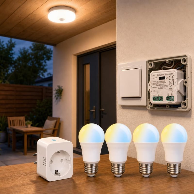 Štartovací balík Smart Home: 1x relé + 4x E27 žiarovka + 1x zásuvka + 1x senzorové svietidlo