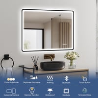 STARLEAD Fürdőszobai Tükör Szabályozható LED Világítással, 3 Színhőmérséklet, Páramentesítő, Bluetooth Hangszóró, Edzett Üveg, 80x60 cm, Fek 9
