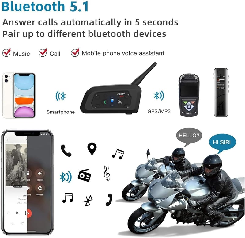 EJEAS V6 Motoros Bluetooth Headset 1200m Hatótávval - 6 Motoros Kommunikáció, DSP Zajszűrés, Vízálló Intercom Rendszer