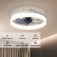 MOSSCO Mennyezeti Ventilátor LED Világítással - Távirányítós, Szabályozható Fényerő, 3 Színhőmérséklet, 6 Fokozat, Csendes Működés, Fehér, 4 8