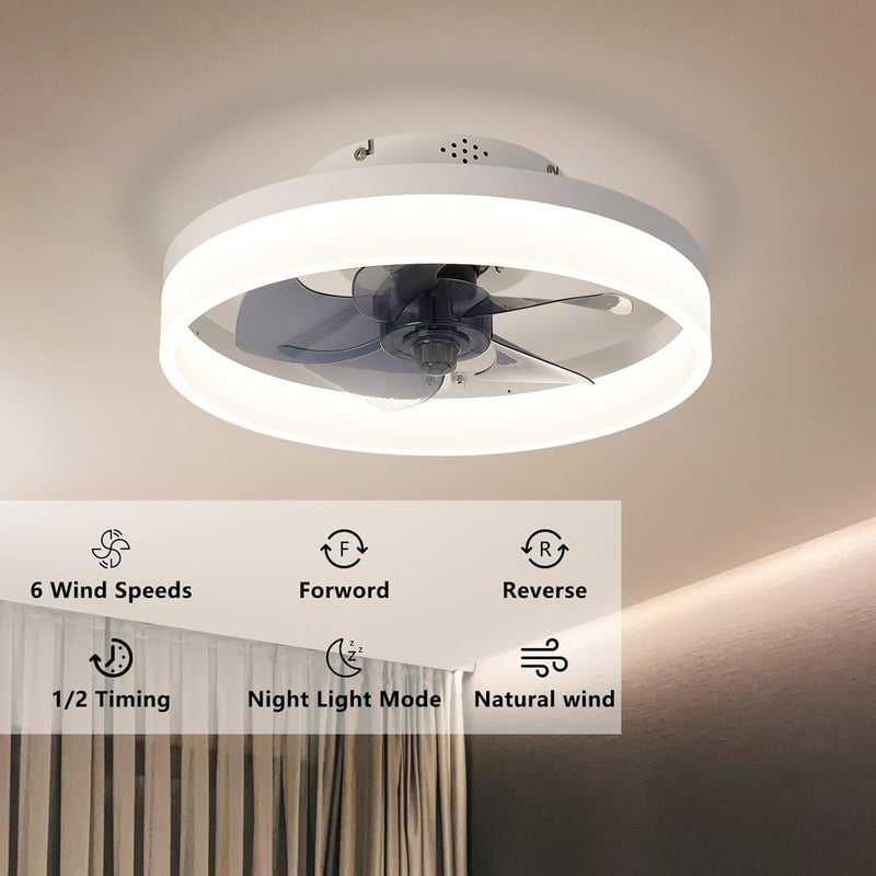 MOSSCO Mennyezeti Ventilátor LED Világítással - Távirányítós, Szabályozható Fényerő, 3 Színhőmérséklet, 6 Fokozat, Csendes Működés, Fehér, 4