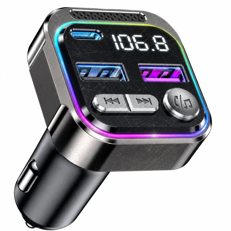 GizmoVine Bluetooth FM odašiljač za auto, USB-C QC/PD 36W brzo punjenje, hands-free — vidljive ogrebotine na gornjem dijelu (stanje: vidi 2. sliku)