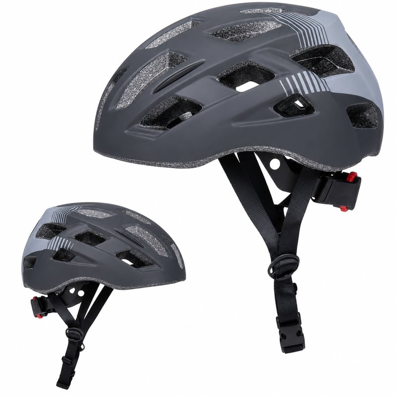 Cyklistická prilba Dunlop s LED svetlom, veľkosť M (55-58 cm), čierna — bez slnečnej clony (stav: pozri 2. obrázok)