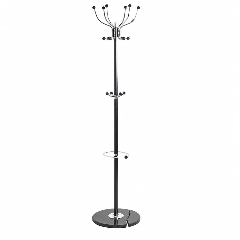 Cuier vertical HAKU – Crom-Negru, bază din marmură, metal, stil modern, 176 x — defect, funcționează parțial: bază ruptă (stare: vezi a 2-a fotografie)