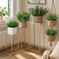 Zöld oázisindító: önöntözős kaspó + 3 db virágállvány + 12 csokor műeukaliptusz + 2 db függő kosár 1