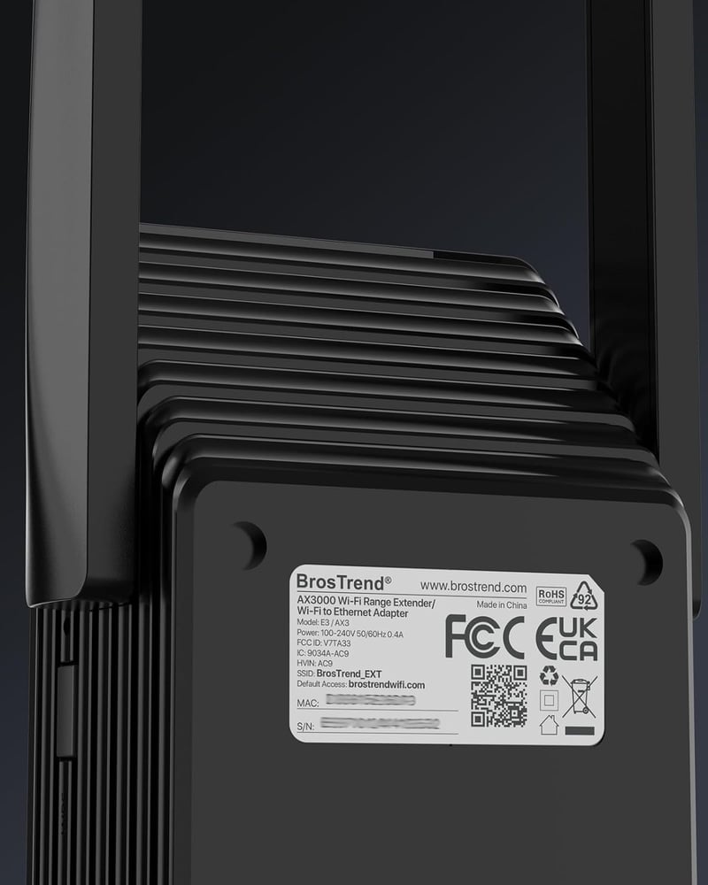 BrosTrend WiFi 6 AX3000 Jelerősítő - Gigabit LAN Portos Internet Erősítő, 2402Mbps 5GHz & 574Mbps 2.4GHz DualBand, WPA3, Vezetékes LAN Csatl