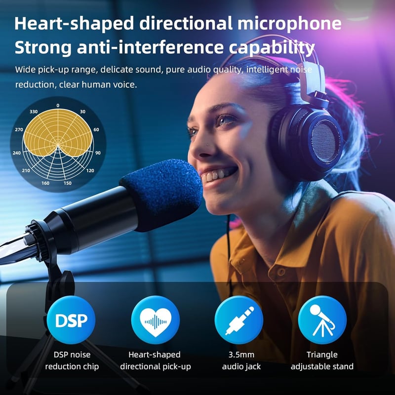 LILUOSUO Keverőpult Podcast Felszerelés USB-C Mikrofonnal - Videó Készítéshez, Élő Közvetítéshez, Játékokhoz - PC, Tablet, Okostelefon Kompa