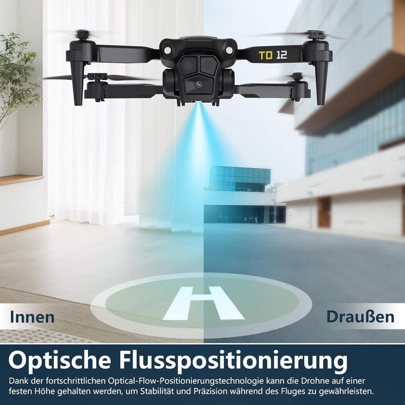 Toladrone TD12 Mini Drón 90° Állítható Kamerával - Összecsukható FPV Quadcopter Optikai Pozicionálással, Kezdőknek és Haladóknak, 2 Akkumulá