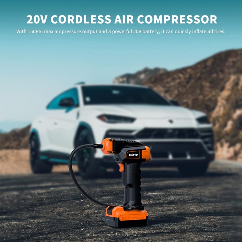 ThiEYE 20V akkus kompresszor, 150PSI, 10000mAh, autógumi fújó, LED-es