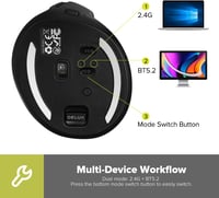 DeLUX M618MINI Ergonomikus Vezeték Nélküli Egér - Újratölthető Vertikális Egér Kis Kezekhez, 6 Gomb, 4000 DPI, Bluetooth 5.2/2.4G Kettős Mód 4