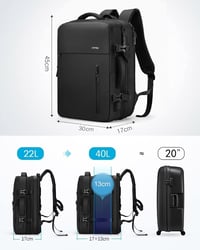 HOMIEE Kézipoggyász Hátizsák 15,6 Hüvelykes Laptophoz - Bővíthető, Lopásbiztos, Vízlepergető Utazó Táska, Repülőgépen Engedélyezett - Black 4