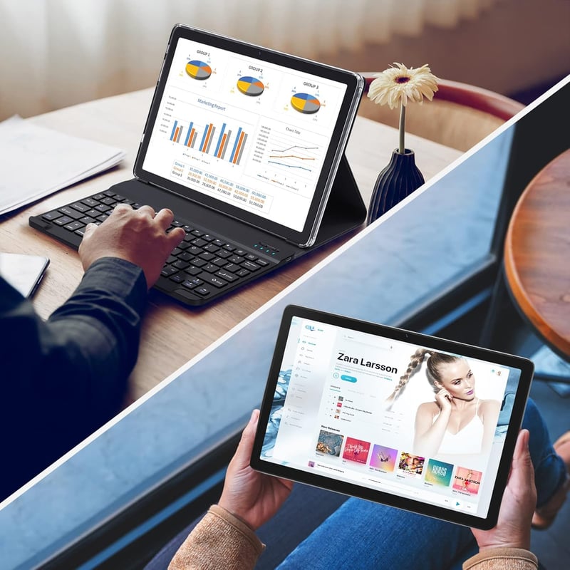 KADYBE 2024 legújabb 5G Android 12 tablet, 10" FHD, 128GB, billentyűzettel, ezüst
