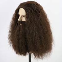 Topcosplay Hosszú Barna Göndör Paróka és Szakáll Szett - Hőálló Műhaj 180°C-ig - Harry Potter Hagrid Jelmezhez - Farsangi, Halloween Cosplay 4