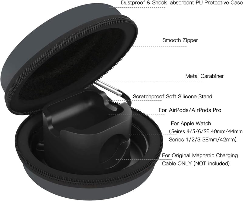 MoKo utazótáska Apple Watch és AirPods töltőállomáshoz - Space Gray