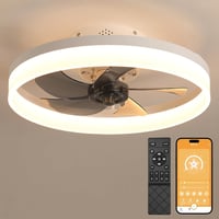 MOSSCO Mennyezeti Ventilátor LED Világítással - Távirányítós, Szabályozható Fényerő, 3 Színhőmérséklet, 6 Fokozat, Modern, Csendes, Fehér, 5 1
