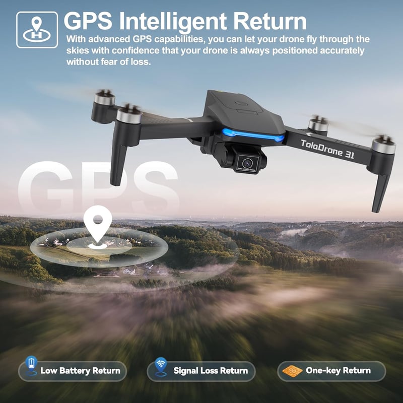 Toladrone TD31GPS 4K Kamerás Drón GPS-szel, 5G WiFi FPV, Követés Funkcióval, Kefenélküli Motorral, Automatikus Visszatéréssel - Kezdőknek és