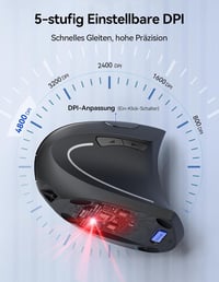 TECKNET Ergonomikus Vezeték Nélküli Egér - Újratölthető, 4800 DPI, Csendes Kattintás, 6 Gomb, LED Kijelző, Fekete 2