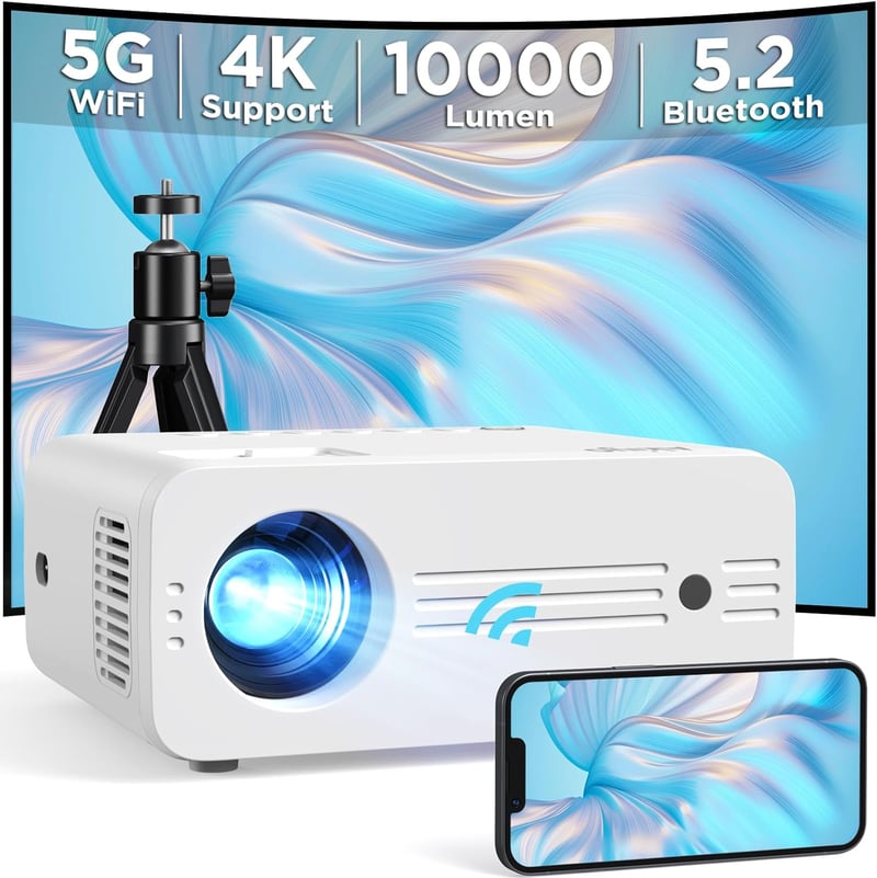 AKIYO Full HD 1080P WiFi Projektor 10000 Lumen, Állvánnyal, 4K Támogatással