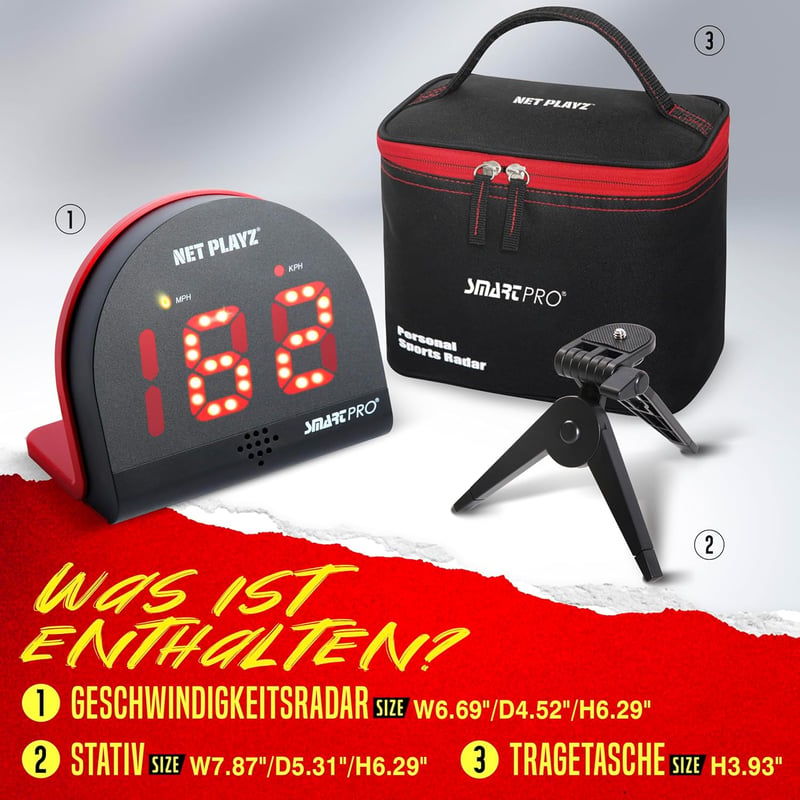 NET PLAYZ Futball Radar Sebességmérő - Edzőfelszerelés Sebességérzékelővel, Állítható Szögű Sporteszköz Futball, Golf, Baseball és Más Sport - Black, M