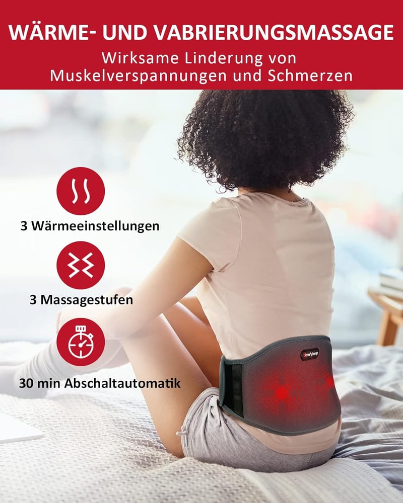 ComfyTemp vezeték nélküli vibromaszázsos derékfűtő öv, 3 fokozatú, 5000mAh akkus