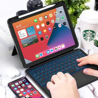 seenda iPad 10 Generációs Tok QWERTZ Bluetooth Billentyűzettel - 7 Színű Háttérvilágítás, Érintőpad, Tolltartó, Levehető Billentyűzet, 10.9" 8