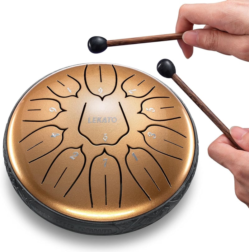 LEKATO 6" Acél Tongue Drum – 11 Hang, D Hangnem, Arany Gyöngyház, Tárolótáskával, Relaxációhoz és Hangterápiához