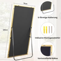 BEAUTYPEAK Nagyméretű Álló Tükör 76x180 cm - Törhetetlen Alumínium Testmagasságú Tükör Hálószobába, Nappaliba - Falra Akasztható vagy Támasz 4