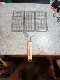 Barbecook hamburgersütő rács 6 hamburgerhez, króm és fa, 35x23 cm, ezüst-fahatású kivitel, használt állapot 2