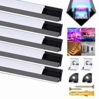 Profil LED din aluminiu Chesbung în formă de V, negru, cu capac alb mat, 5 buc, pentru benzi LED de 12 mm, cu capace de capăt și cleme de fixare 1