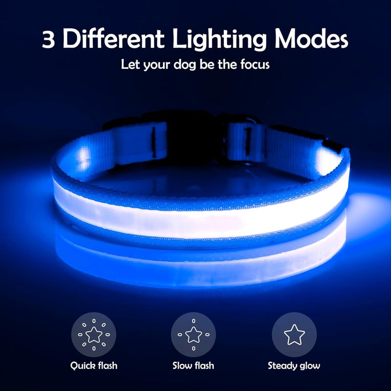 iTayga USB-s LED kutyanyakörv, kék, nagy méret, vízálló, 3 világítási mód