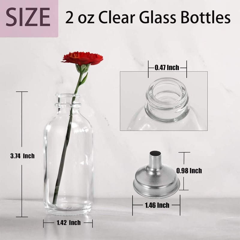 DIDITIME Üveg Tárolóüvegek 12 db 60ml - Mini Utazó Palackok Fedéllel és 2 Tölcsérrel - Fűszertartó, Olaj, Shot Üvegek, Mintapalackok