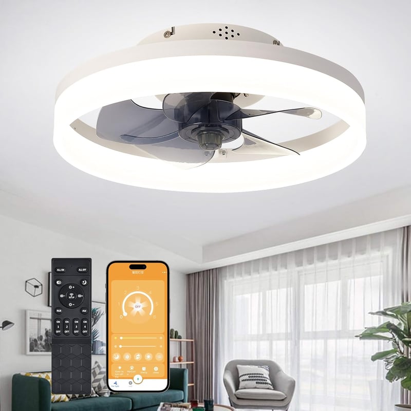 MOSSCO Mennyezeti Ventilátor LED Világítással - Távirányítós, Szabályozható Fényerő, 3 Színhőmérséklet, 6 Fokozat, Csendes Működés, Fehér, 4