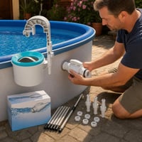 Kit întreținere piscină: supapă skimmer + skimmer perete + tijă telescopică + 3 cuple furtun, 6 piulițe 1