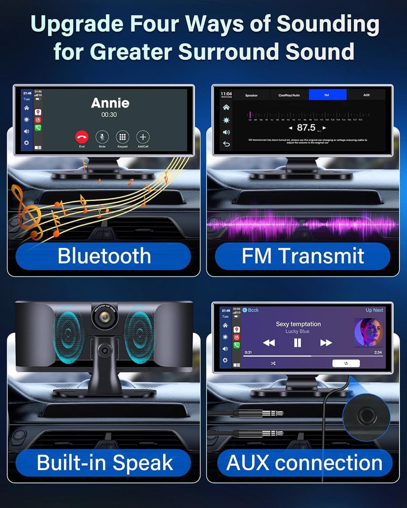 Jansite 11,26" CarPlay Autós Kijelző 2.5K Fedélzeti Kamerával - Bluetooth Tükrözés, Tolatókamera, Siri Támogatás, 64GB TF Kártya, Apple CarP