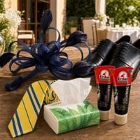 Pachet elegant pentru evenimente: accesoriu păr + cravată mătase + 2x cremă pantofi + 80x șervețele 1