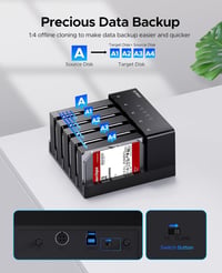 ORICO 5-Bay 6558US3-C Merevlemez Dokkoló - 90TB Tárhely, USB 3.0, Offline Klónozás, 230MB/s, Windows/Mac/Linux Kompatibilis, Fekete 3
