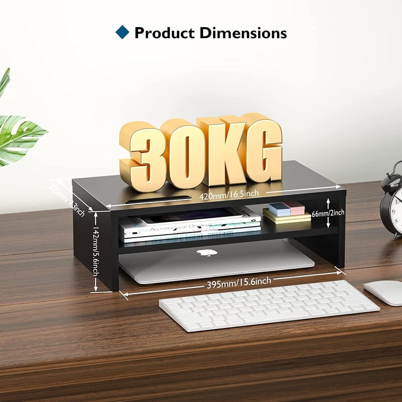 BONTEC Fa Monitorállvány 2 Szintes Kábelrendezővel, Fekete - PC, iMac Kompatibilis