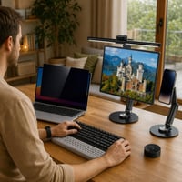 Set birou ergonomic: filtru confidențialitate 14" + suport laptop + lampă monitor + suport încheietură 1