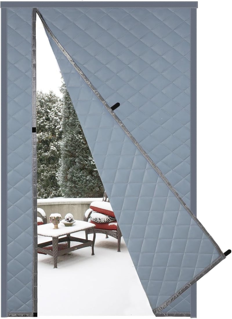 Risareyi Mágneses Hőszigetelő Ajtófüggöny 140x205 cm, Szürke PU Bőr Meleg és Hideg Elleni Védelem