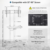 BONTEC Gurulós TV Állvány - Állítható Magasságú Mobil TV Tartó 32-85" LCD/LED/OLED Képernyőkhöz, 60 kg Teherbírás, VESA 600x400mm 5